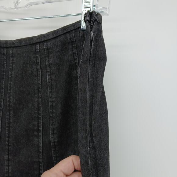 Larry Levine Black Acid Wash Midi Jean Skirt Size 10 Y2K Boho Western Goth Edgy - Picture 5 of 9